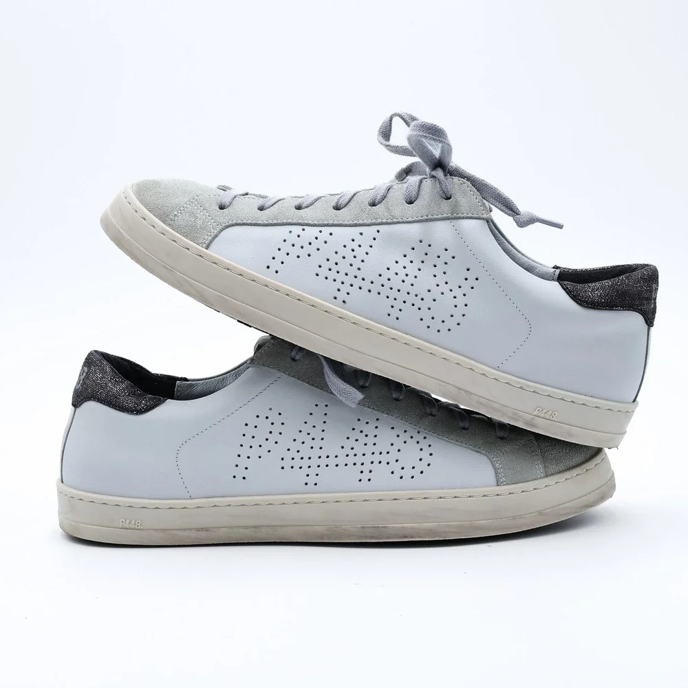 P448 Women's EU 43 US 11.5 White Grey Leather Suede John Low Top Sneakers Italy